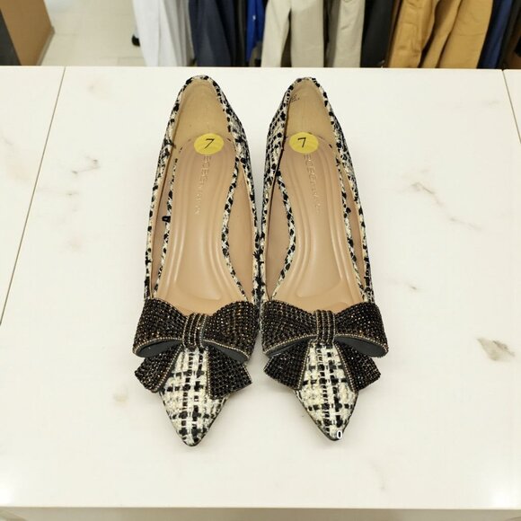 BCB Generation Womens Tweed Heeled Dress Shoes Beaded Bow 7M - Picture 3 of 6